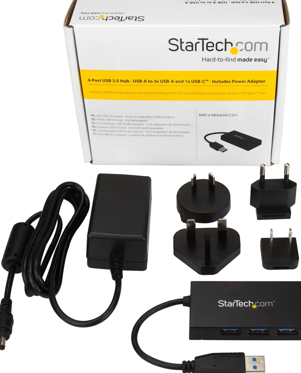 Startech 4 Port USB 3.0 Hub, USB Type-A Hub with 1x USB-C & 3x
