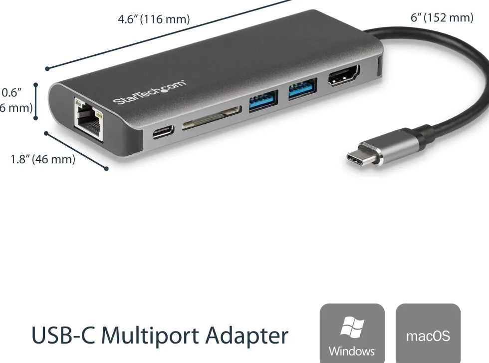 Startech USB C Multiport Adapter - Portable USB-C Dock to 4K