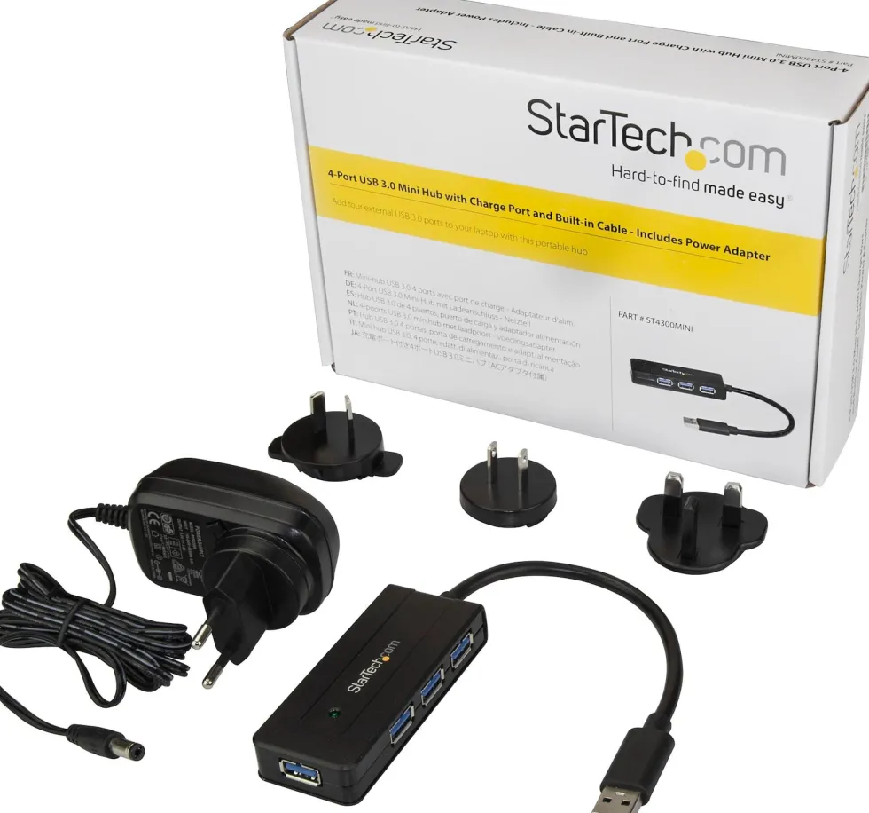 Startech USB 3.0-hubb med 4 portar - Minihubb med laddningsport