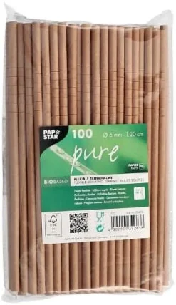 Sugrör PURE papp böjbar 20cm brun 100/fp