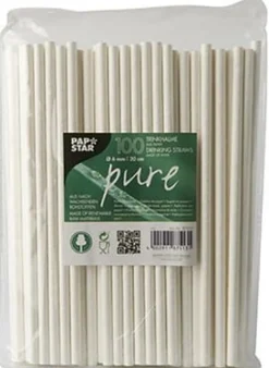 Sugrör PURE papper 6mmx20cm vit 100/fp