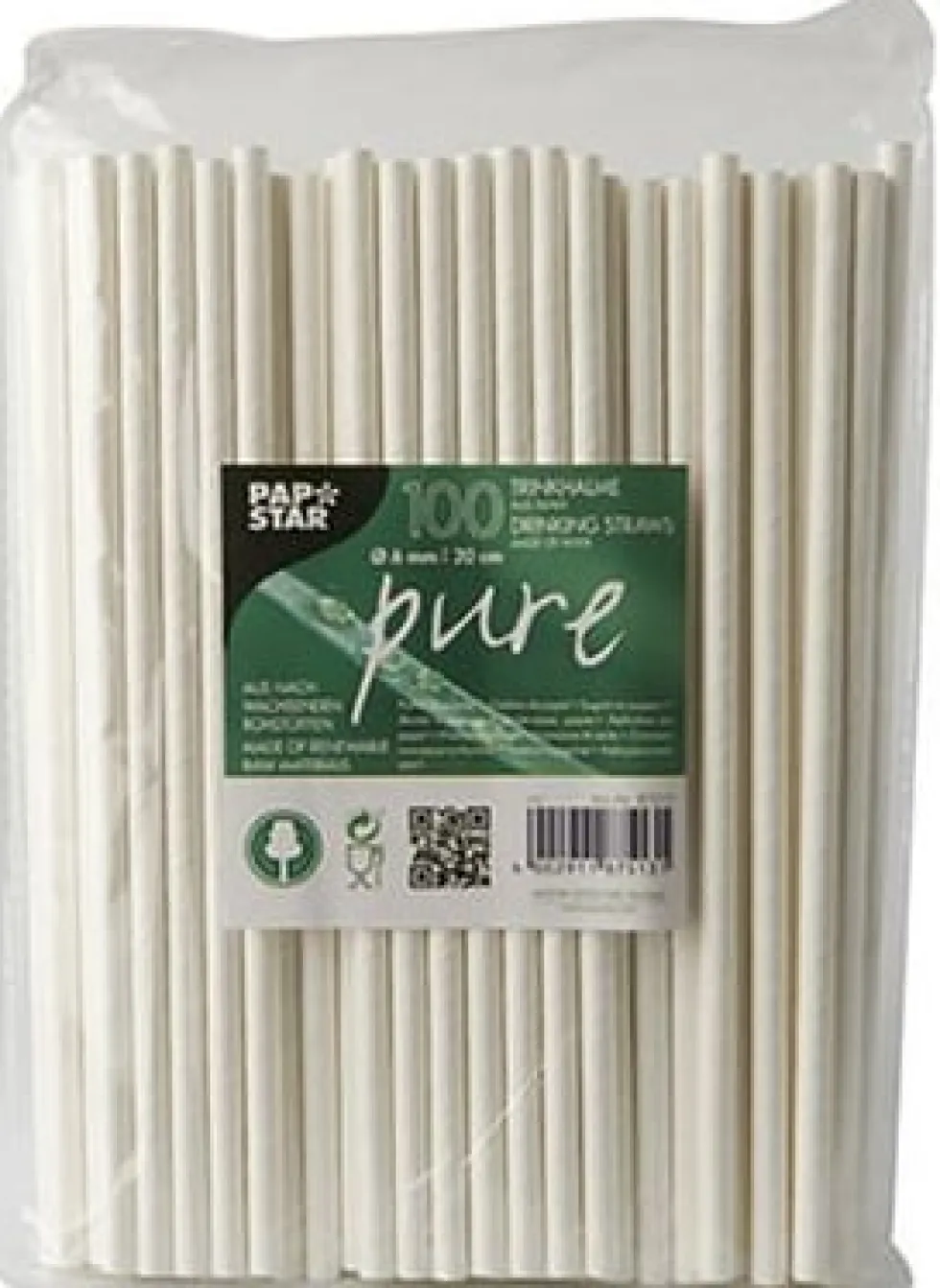 Sugrör PURE papper 6mmx20cm vit 100/fp