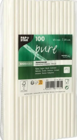 Sugrör PURE papper 6mmx20cm vit 100/fp