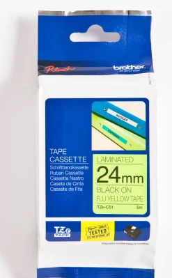 Tape BROTHER TZEC51 24mm svart på gul