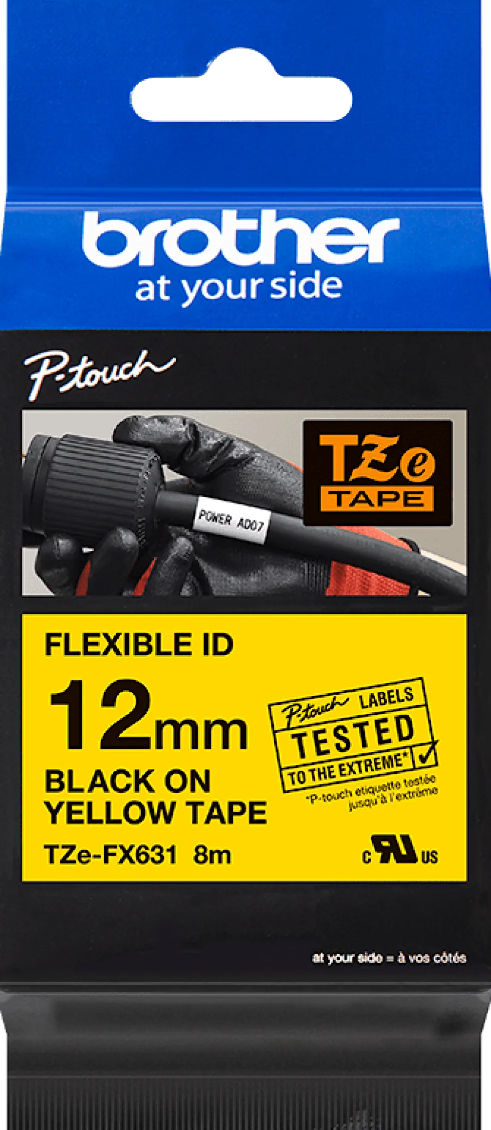 Tape BROTHER TZEFX631 12mm svart på gul