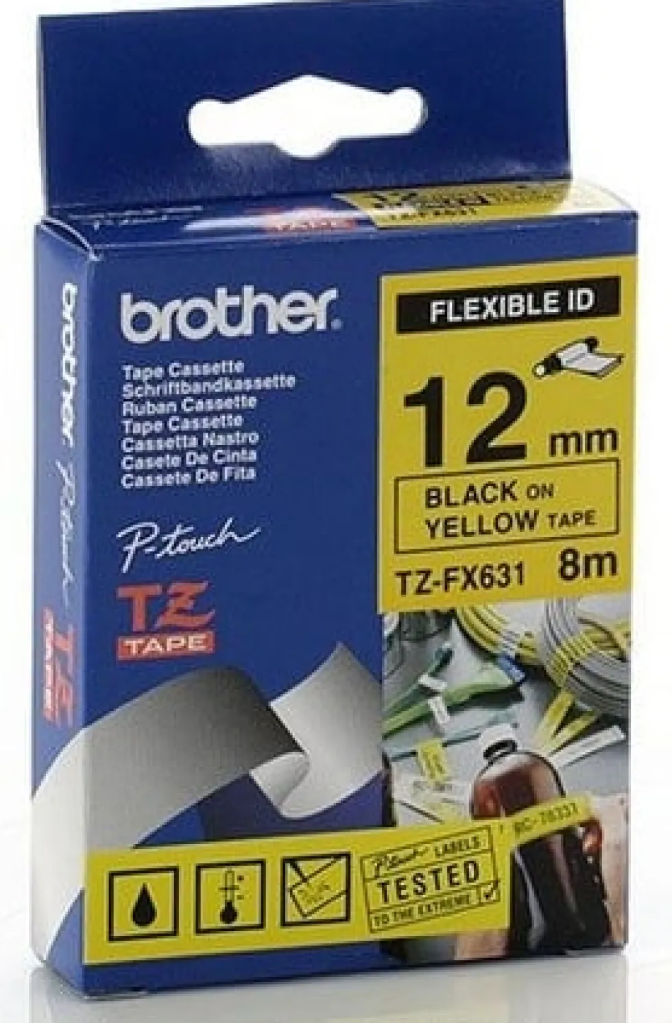 Tape BROTHER TZEFX631 12mm svart på gul