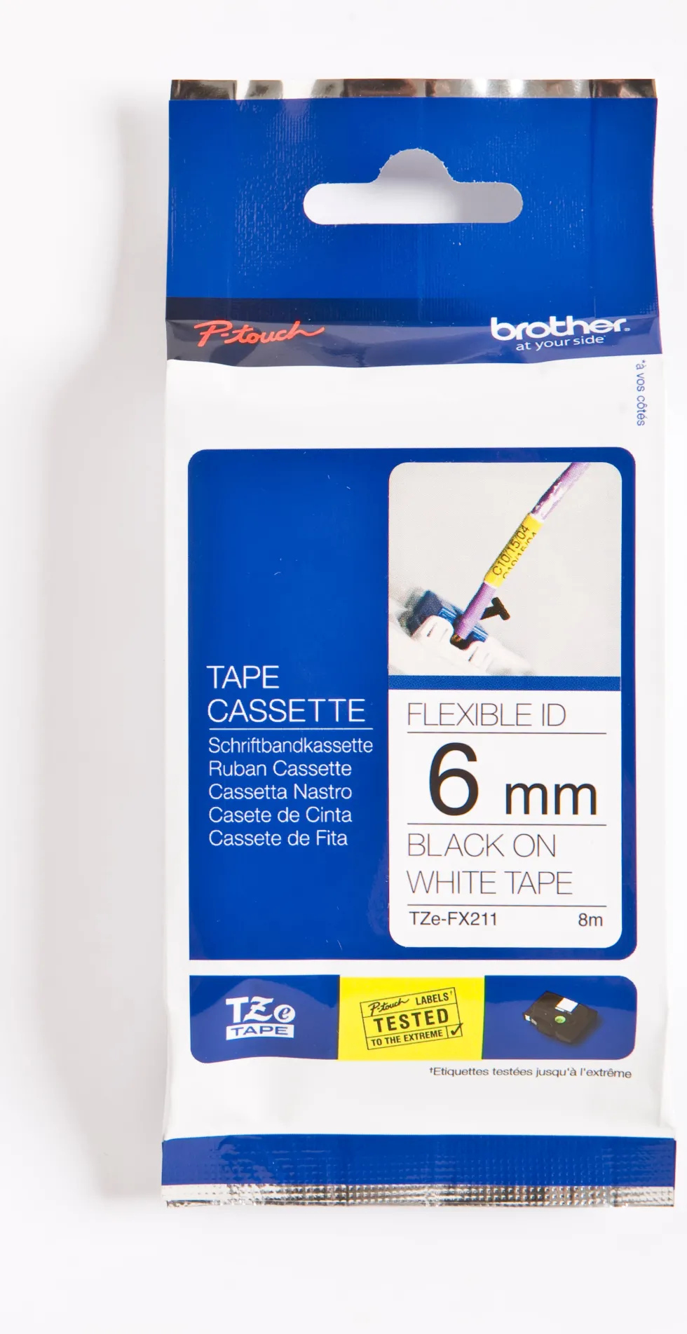 Tape BROTHER TZE-FX211 6mm Svart på Vit