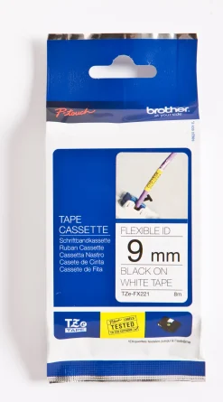Tape BROTHER TZEFX221 9mm svart på vit