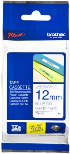 Tape Brother TZe 233 12mm blå på vit