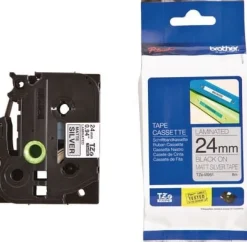 Tape BROTHER TZEM951 24mm svart på silv.