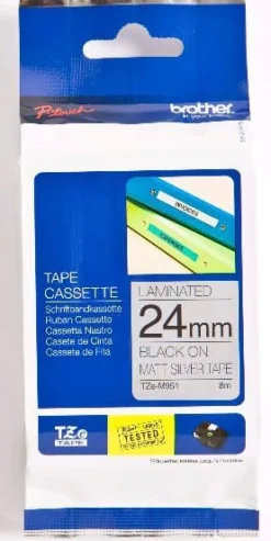 Tape BROTHER TZEM951 24mm svart på silv.
