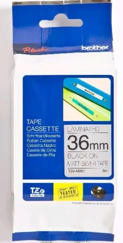 Tape Brother TZe 36mm svart på silver/metallic