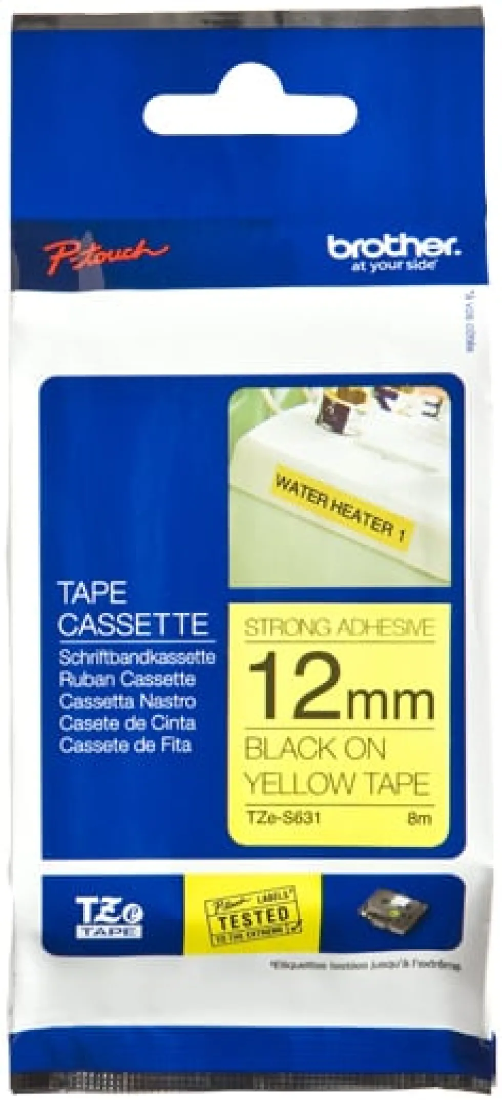 Tape BROTHER TZES631 12mm svart på gul