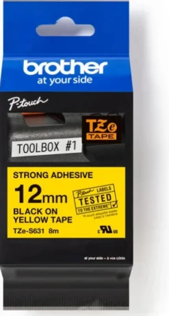 Tape BROTHER TZES631 12mm svart på gul