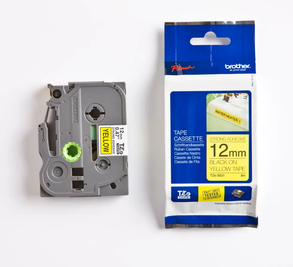 Tape BROTHER TZES631 12mm svart på gul