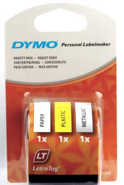 Tape DYMO LetraTag 3-pack gul/vit/metallic
