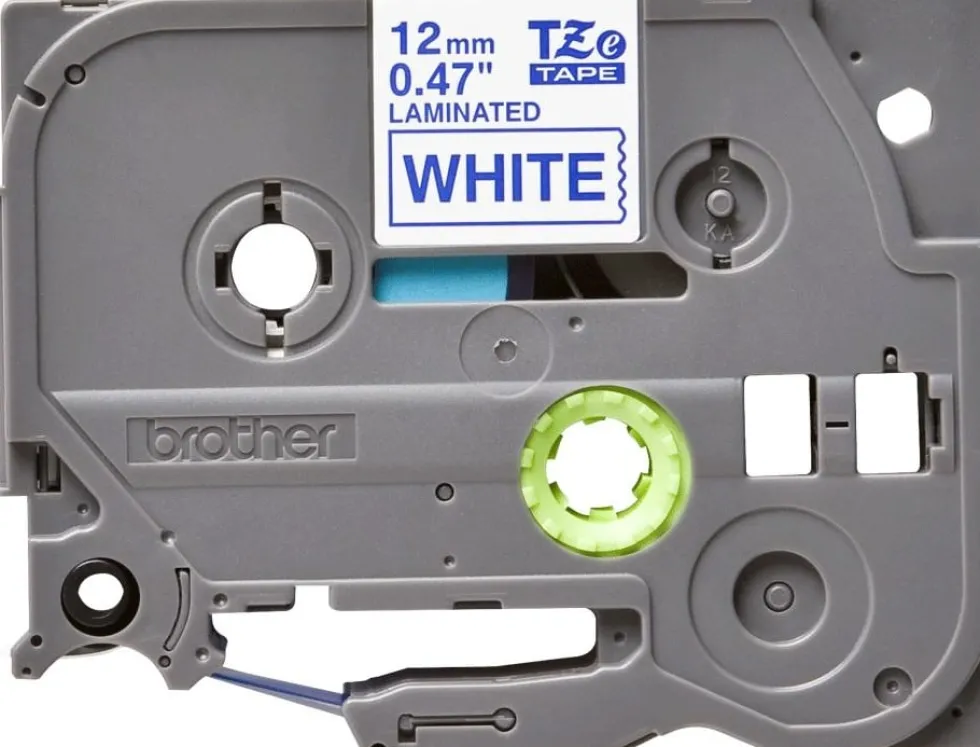Tape 12mm TZe-233 blå på vit