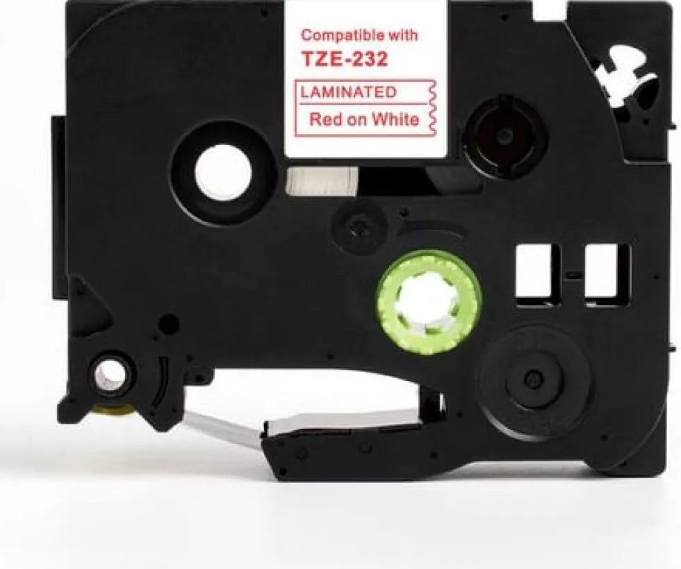 Tape 12mm TZe-232 röd på vit