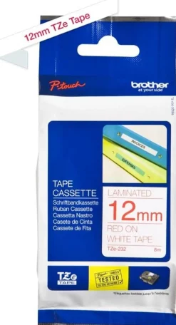 Tape 12mm TZe-232 röd på vit