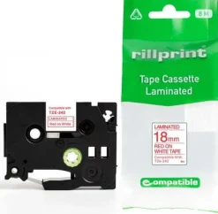 Tape 18mm TZe-242 röd på vit