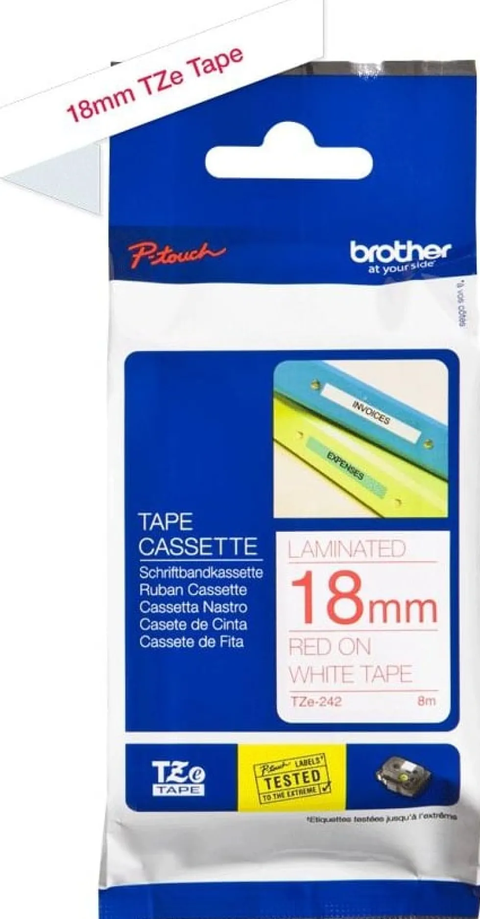 Tape 18mm TZe-242 röd på vit