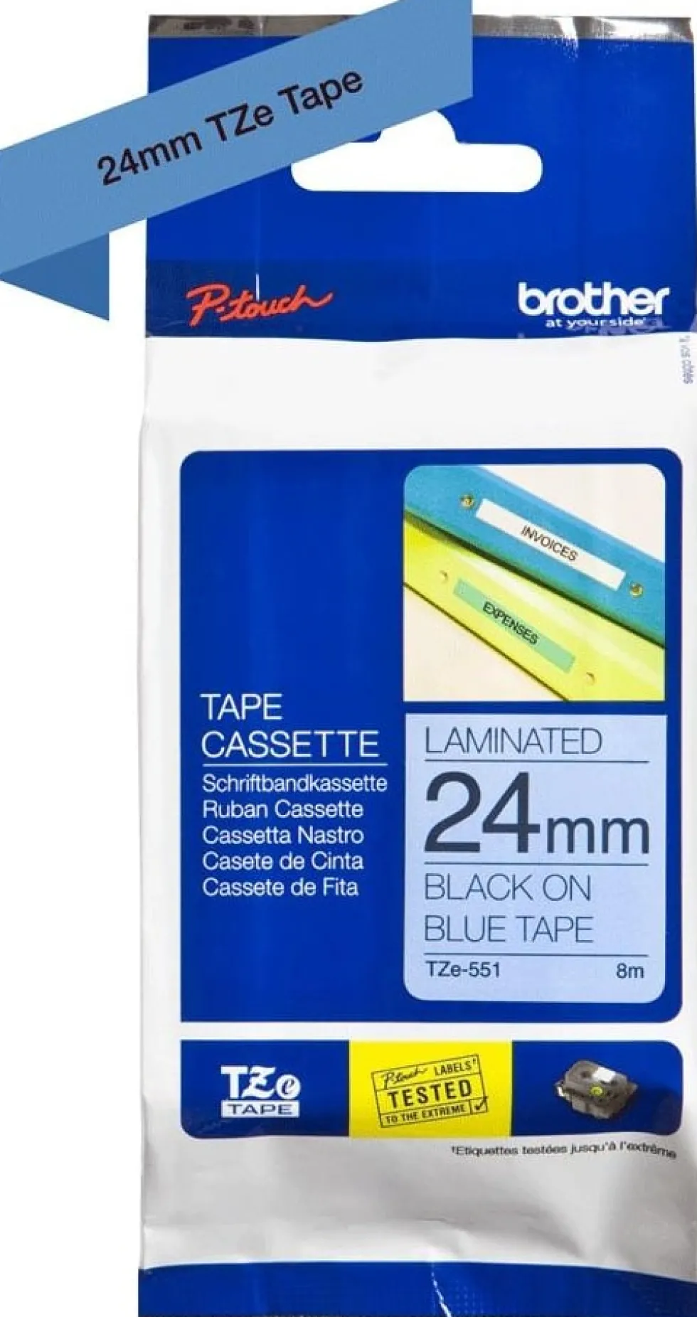 Tape 24mm TZe-551 svart på blå