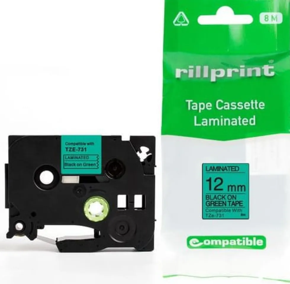 Tape 12mm TZe-731 svart på grön