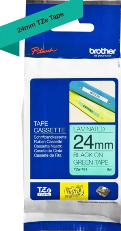 Tape 24mm TZe-751 svart på grön