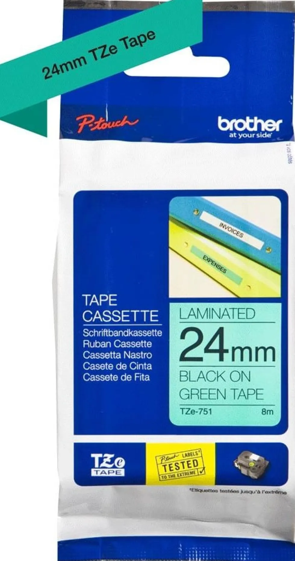 Tape 24mm TZe-751 svart på grön