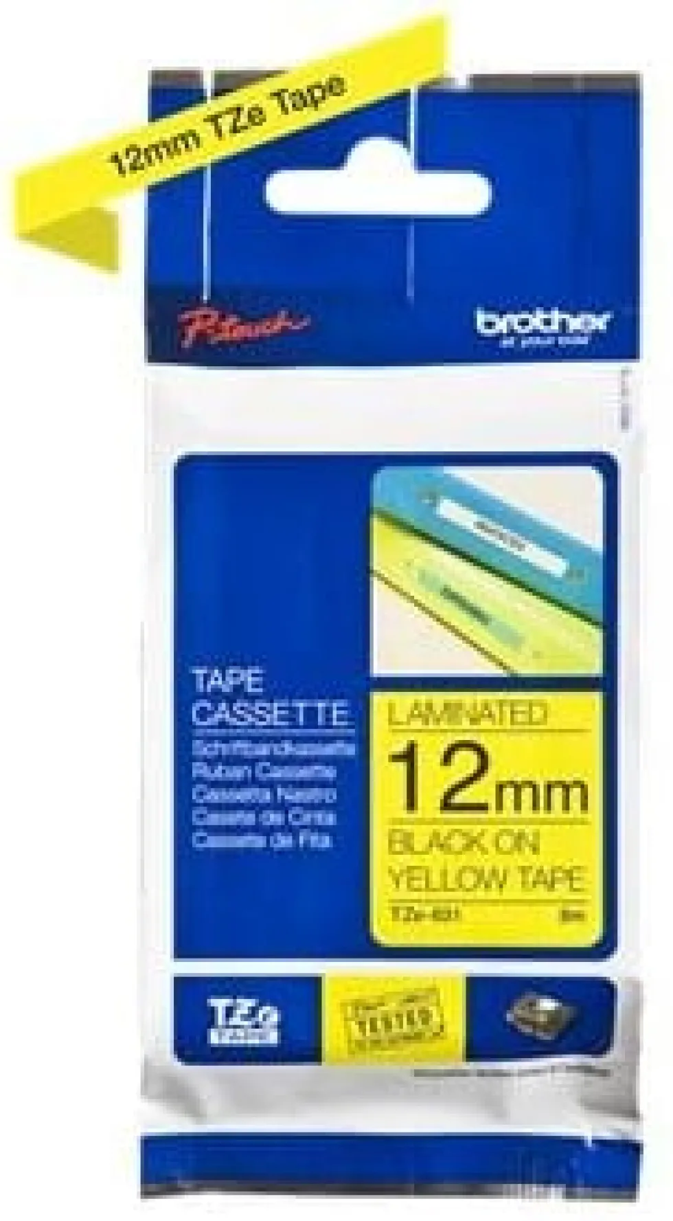 Tape 12mm TZe-631 svart på gul