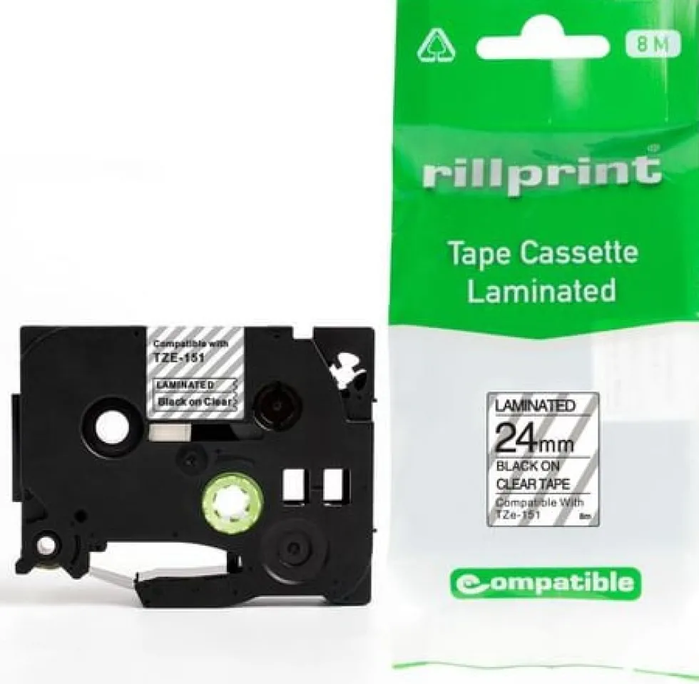 Tape 24mm TZe-151 svart på klar