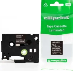 Tape 24mm TZe-355 vit på svart