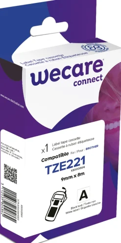 Tape WECARE 9mm TZe-221 svart på vit