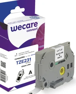 Tape WECARE 12mm TZe-231 svart på vit