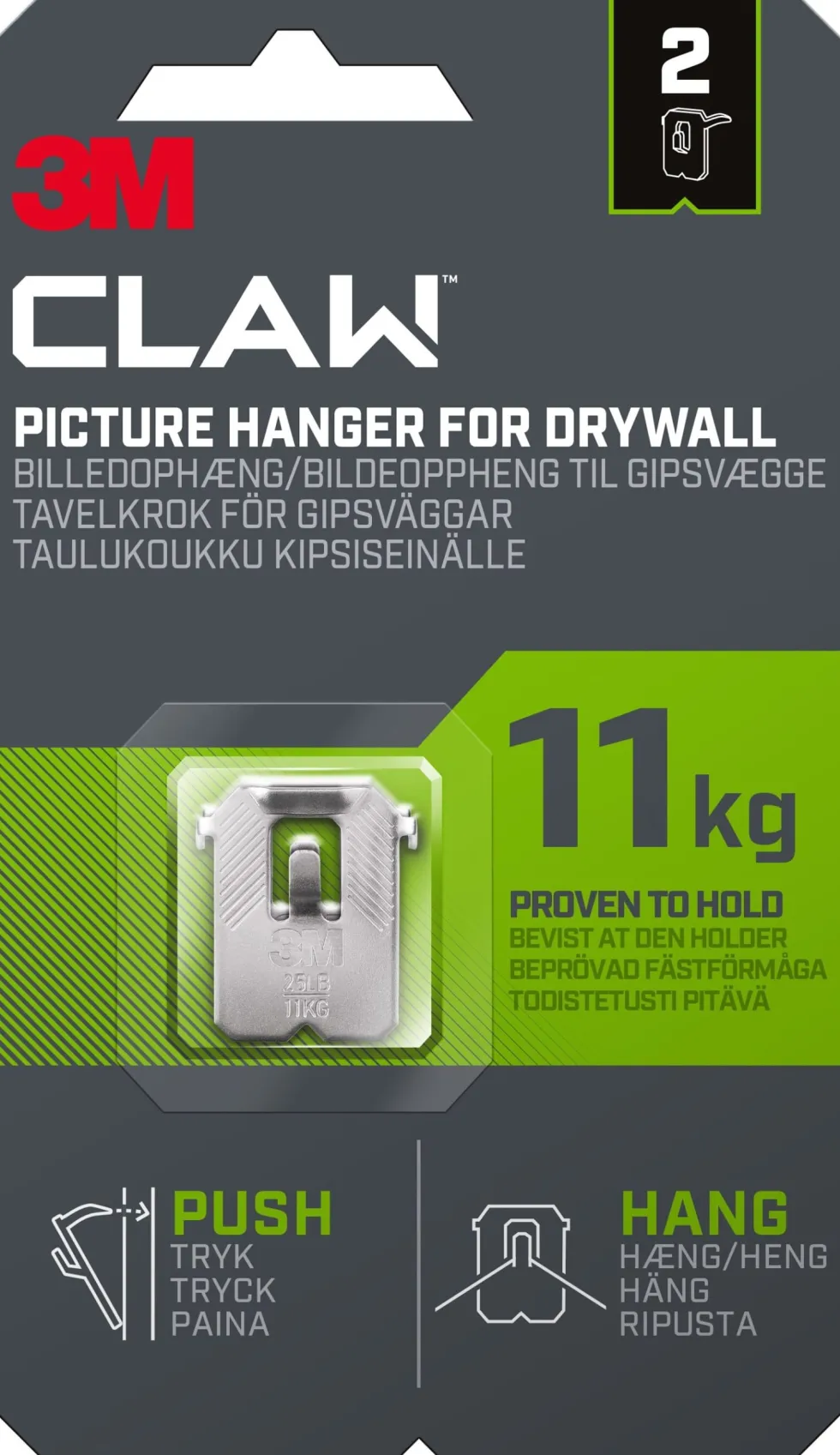 Tavelkrok för gipsvägg 11 kg 2 krokar