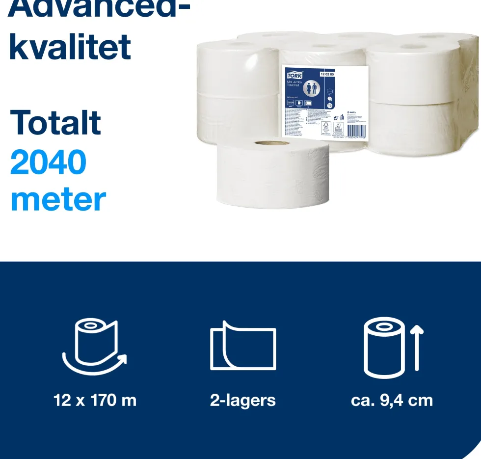 Toalettpapper TORK Jumbo Advanced T2 170m/rl 12/FP