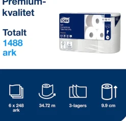 Toalettpapper TORK Premium T4, 3-lag, 34.7m, soft, 42/FP