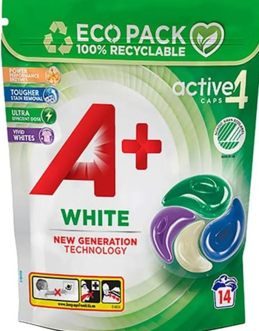 Tvättkapslar A+ White Active4 14/fp