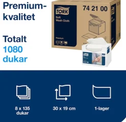 Tvättlapp TORK Pre 1-lag vit 1080/fp