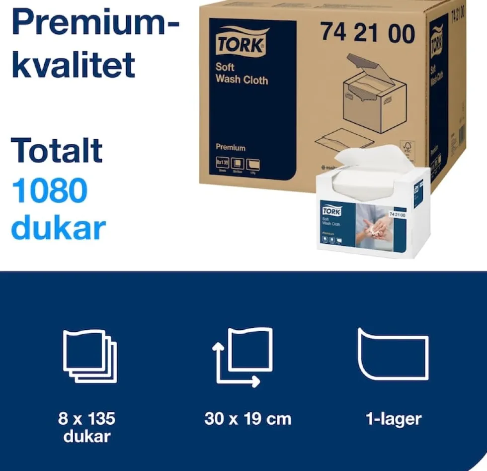 Tvättlapp TORK Pre 1-lag vit 1080/fp