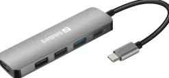 USB-C Dock HDMI+3xUSB+PD 100W, Alu