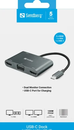 USB-C Dock 2xHDMI+1xVGA+USB+PD