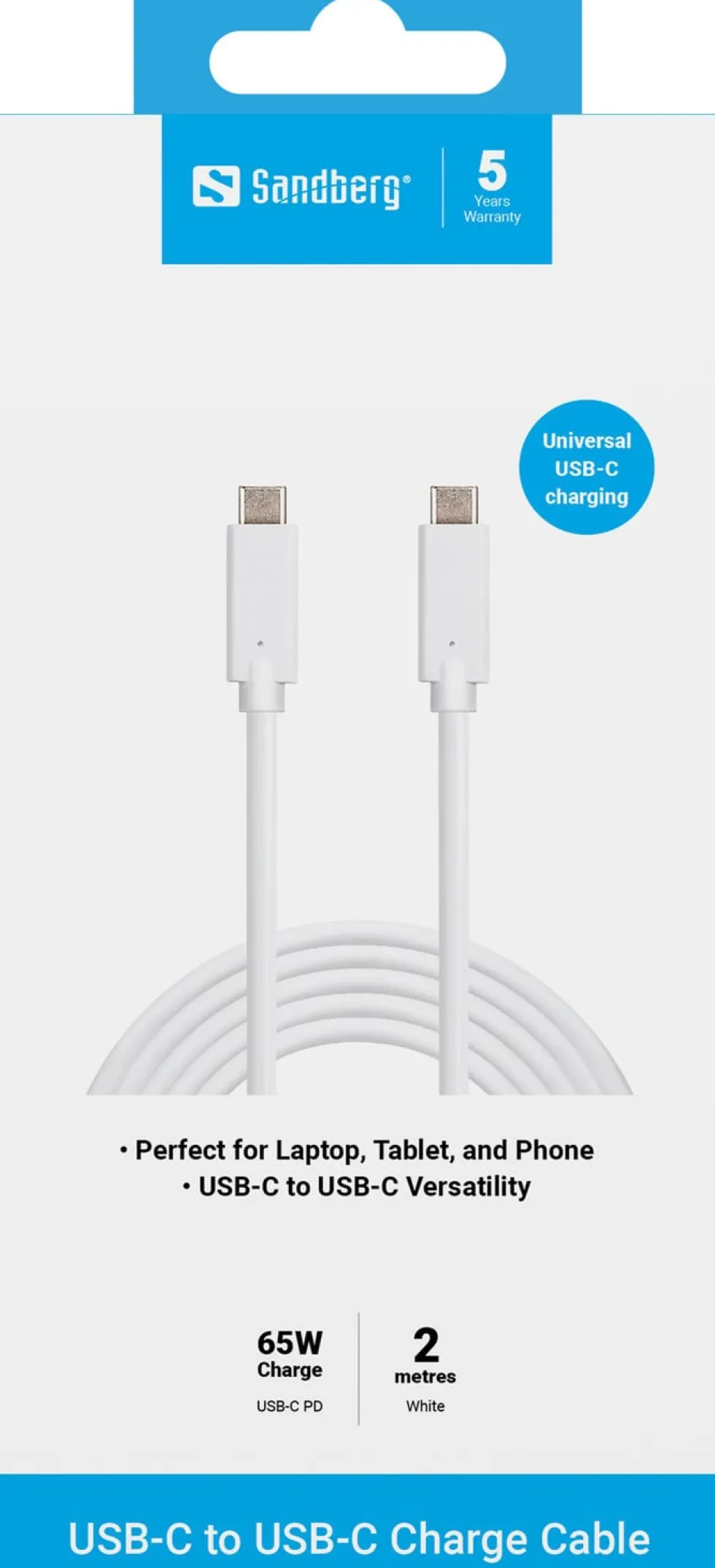 USB-C to USB-C Cable 60W, White (2m)