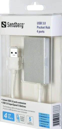 USB 3.0 Pocket Hub 4 Ports, Silver