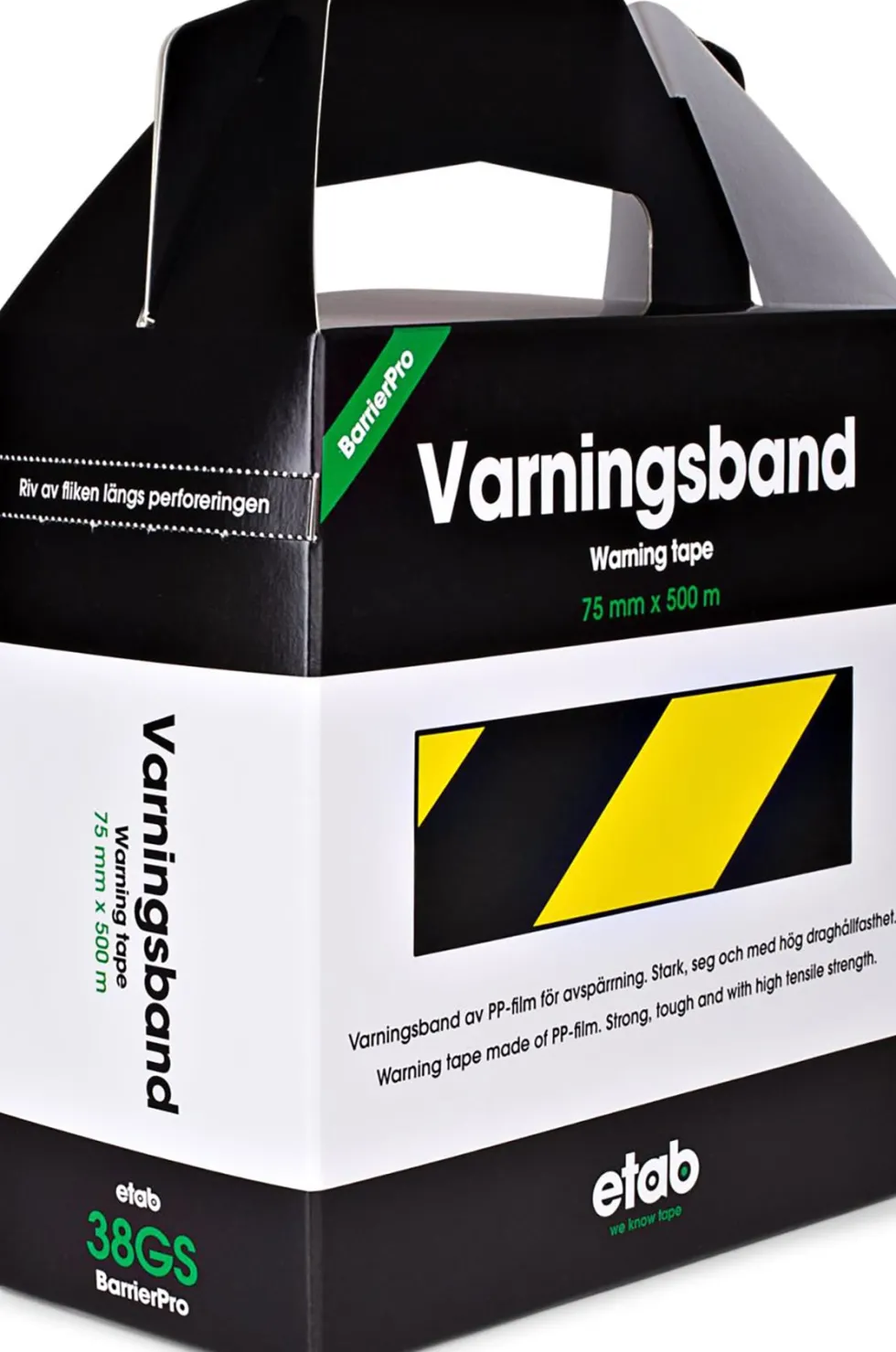 Varningsband 75mmx500m gul/svart