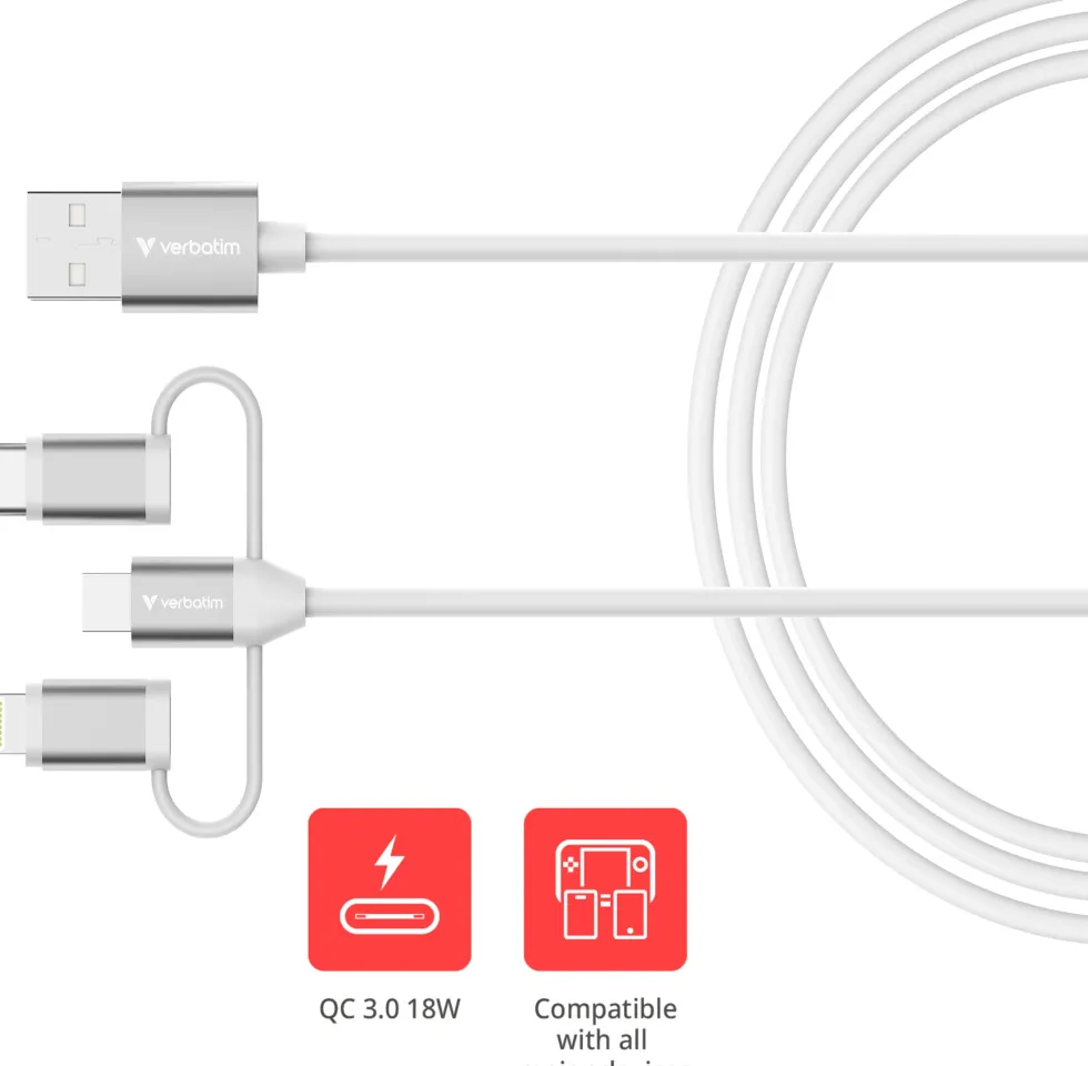 Verbatim Essentials USB-A to Micro-B, USB-C, Lightning, 1m