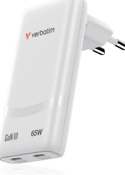 VERBATIM Fold 'n' Go GaN Charger 65W EU 2xUSB-C, White
