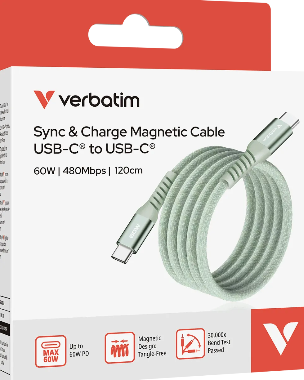 VERBATIM Sync N Charge USB-C to USB-C 60W Magnet Green 1.20m