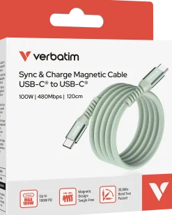 VERBATIM Sync N Charge USB C-USB C 100W Magnetic 1.2m Green