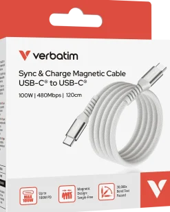 VERBATIM Sync N Charge USB C-USB C 100W Magnetic 1.2m Grey